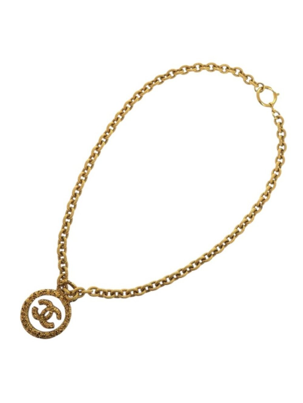 Chanel CC Logo Vintage Necklace Lava Metal Gold 93A Stamp